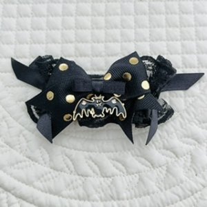 画像1: ヘッドドレス・黒レース×黒地ゴールドドットプリンセスリボン×黒サテン＆コウモリチャーム（ＪＤバレッタ）