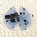 Bigリボン・ブルーグレー地黒ドットチュール×黒ストーンテープ×黒ジャックランタンチャーム（ＪＤバレッタ）