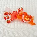 トリプルリボン・淡オレンジラメチュール×ジャックランタン模様×オレンジステッチ&オレンジレース&ジャックランタン（ＪＤバレッタ）