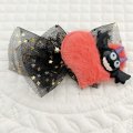 黒ゴールド星模様チュール＆オレンジボアクッションハート×コウモリ（ＪＤバレッタ）