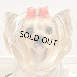 画像2: ＵＳＡリボン・赤サイドオーガンジーフリルリボン×ストーンテープ（ＪＤバレッタ）