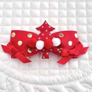 画像1: 赤地ゴールドドット×赤サテン＆ドット模様クリスマスツリー×赤白ボンボン
