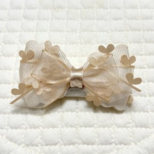 画像1: ミルクティサイドスカラップリボン×ミルクティサテンオーガンジーサイドハートピコットリボン（JDバレッタ）