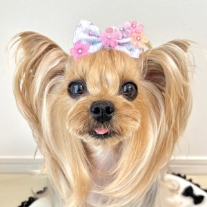 画像2: あじさいカラー・あじさい模様リボン×ピンク系スワロフスキーラインストーン付シフォンお花（JDバレッタ）
