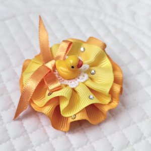 画像4: サークルフリルルボン・黄色と山吹グログラン×山吹サテン&あひるちゃん&スワロフスキーラインストーン（ＪＤバレッタ）