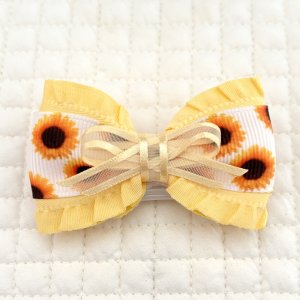 画像1: Wリボン・サイドフリルマットサテン×白地ひまわり模様（ＪＤバレッタ）