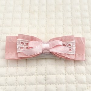 画像1: トリプルリボン・ピーチピンクサイドフリルサテン×白レース×ピーチピンクサテン（ＪＤバレッタ）
