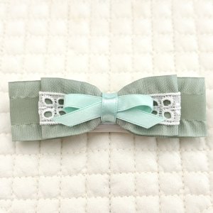 画像1: トリプルリボン・淡若草サイドフリルサテン×白レース×ライトミントサテン（ＪＤバレッタ）