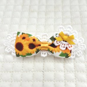 画像1: ひまわり模様×白お花レース（ＪＤバレッタ）