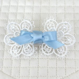 画像1: 白フラワーレース&水色サテン（ＪＤバレッタ）