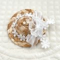 麦わら帽子・白小花レース×サイドサテンオーガンジー×お花チュールレース（ＪＤバレッタ）