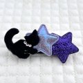 スワロフスキーラインストーン付黒猫×オーロラ星×紫ラメクッション星（ＪＤバレッタ）