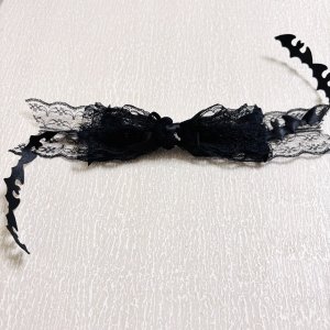 画像1: 黒猫ヘッドドレス・黒レース×スワロフスキーラインストーン付黒猫×コウモリレーン（ＪＤバレッタ）