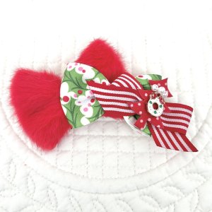 画像1: トリプルリボン・赤エコファーリボン×クリスマスカラーリボン×赤ストライプ&赤ドットツリー×クリスマスリースチャーム（ＪＤバレッタ）