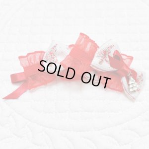 画像1: 5連リボン・クリスマスツリー模様×赤サイドフリルオーガンジー×赤サテン&クリスマスツリーチャーム（ＪＤバレッタ）