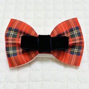 画像1: Wリボン・赤タータンチェック模様×黒ベルベット（ＪＤバレッタ）