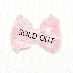 画像1: ピンクグラデーション薔薇リボン＆くすみぴんくサテン・Ｓサイズ（JDバレッタ）