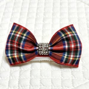 画像1: 赤系チェック模様＆ストーンテープ（ＪＤバレッタ）