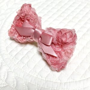 画像2: ピンクグラデーション薔薇リボン＆くすみぴんくサテン・Ｌサイズ（JDバレッタ）