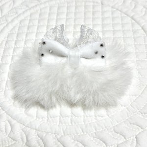 画像1: ３Dリボン・白エコファー×白レース×白スワロフスキーラインストーン付ベルベット（ＪＤバレッタ）