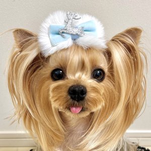 画像2: Ｗリボン・白エコファーリボン×水色ベルベット&シルバーラメトナカイ（ＪＤバレッタ）