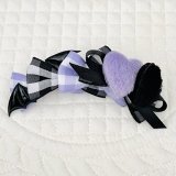 画像: ４連リボン・ラベンダーチェック×黒チェック×黒サテン＆ラベンダー、黒スワロフスキーのラインストーン付クッションハート×コウモリの羽（ＪＤバレッタ）