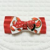 画像: トリプルリボン・赤サテンオーガンジーストライプ×スイカ模様リボン×ステッチ＆スイカチャーム（ＪＤバレッタ）