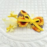 画像: トリプルリボンリボン・薄茶地ひまわり模様×黄色サイドハートピコットオーガンジー＆黄色サテン（ＪＤバレッタ）