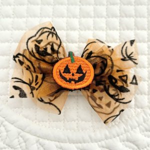 画像: オレンジオーガンジーフロッキージャックランタン模様＆ジャックオーランタン刺繍ワッペン（ＪＤバレッタ）