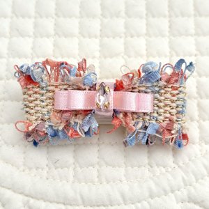 画像: ＷＷリボン・ブルーピンク系ツイードリボン×ベビーピンクサテン＆マーキスシェイプラインストーン（JDバレッタ）