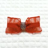 画像: ＵＳＡリボン・赤サイドオーガンジーフリルリボン×ストーンテープ（ＪＤバレッタ）
