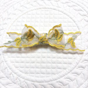 画像: ３Dミモザリボン・サイドスカラップ・ミモザ刺繍リボン（JDバレッタ）
