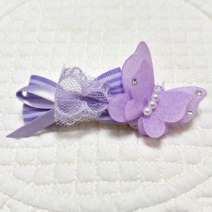 画像: ラベンダーストライプ×ラベンダーレース＆スワロフスキーラインストーン付パール付シフォン蝶々（JDバレッタ）