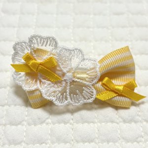 画像: 黄身色ストライプ×＆白お花チュールレース×黄色サテンリボン