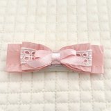 画像: トリプルリボン・ピーチピンクサイドフリルサテン×白レース×ピーチピンクサテン（ＪＤバレッタ）