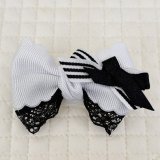 画像: プリンセスリボントッピング・白サイドスカラップリボン×黒レース&白黒ストライプ&黒サテン（ＪＤバレッタ）