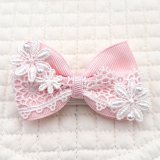 画像: ライトピーチグログラン×白レース&お花レース×プチパール（ＪＤバレッタ）