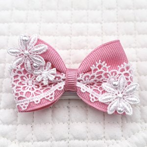画像: インディピンクグログラン×白レース&お花レース×プチパール（ＪＤバレッタ）