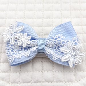 画像: 水色グログラン×白レース&お花レース×プチパール（ＪＤバレッタ）