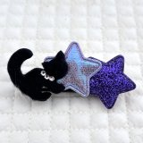 画像: スワロフスキーラインストーン付黒猫×オーロラ星×紫ラメクッション星（ＪＤバレッタ）