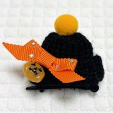 画像: ニット帽・黒ニット帽・ジャックランタンチャーム×オレンジペタシャムグログラン×スワロフスキーラインストーン（ＪＤバレッタ）