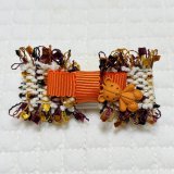 画像: Wリボン・オレンジバーガンディ等秋色ツイードリボン×オレンジペタシャムグログラン&くまさんチャーム(JDバレッタ)