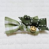 画像: プリンセスリボントッピング・ライトカーキチェック模様×カーキステッチ&ゴールドカラーニコちゃんチャーム(JDバレッタ)