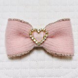 画像: ニットリボン・ベビーピンク&ゴールド地ラインストーン付ハートバックル(JDバレッタ)