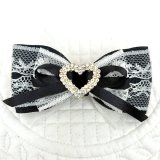 画像: Bigリボン・オフホワイトレース×黒グログランリボン＆ラインストーン付ハートバックル（ＪＤバレッタ）