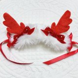 画像: トナカイリボン・赤トナカイの角&白エコファー×スワロフスキーラインストーン付赤ベルベット&赤サテン（ＪＤバレッタ）