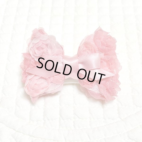 画像1: ピンクグラデーション薔薇リボン＆くすみぴんくサテン・Ｓサイズ（JDバレッタ）