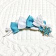 画像1: 五連リボン・ティファニーブルーステッチ×白サイドフリルサテン×白サテンオガンジー&雪の結晶チャーム（ＪＤバレッタ）