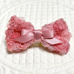 画像: ピンクグラデーション薔薇リボン＆くすみぴんくサテン・Ｌサイズ（JDバレッタ）