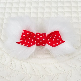 画像1: Ｗリボン・白フェイクファーリボン×赤ドット（ＪＤバレッタ）